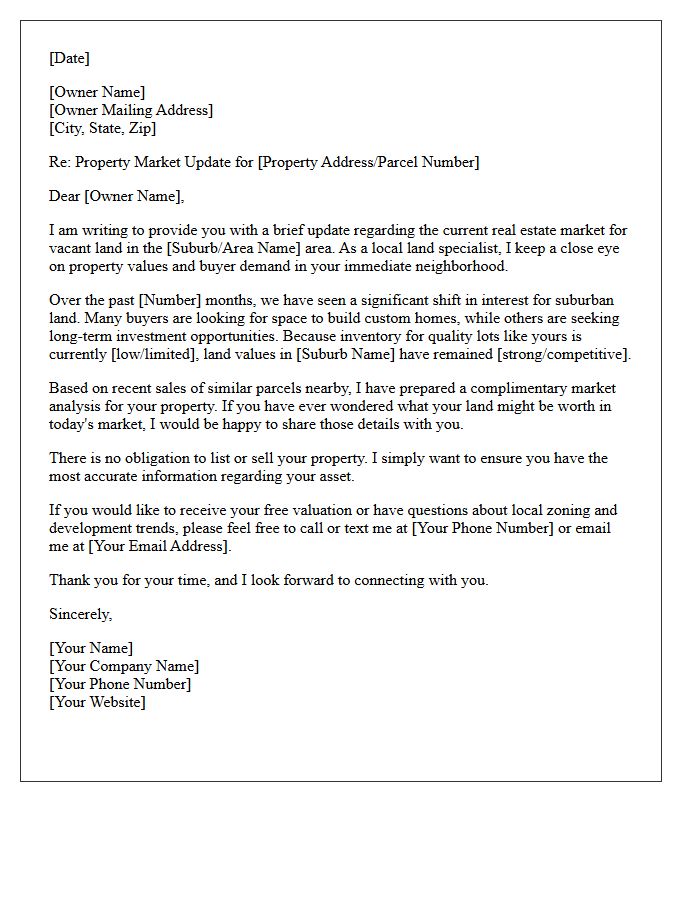 Suburban Vacant Land Market Update Letter
