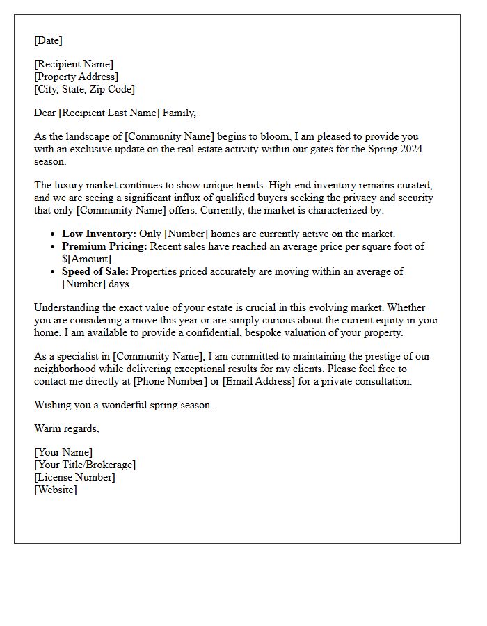 Exclusive Gated Community Spring Market Update Letter