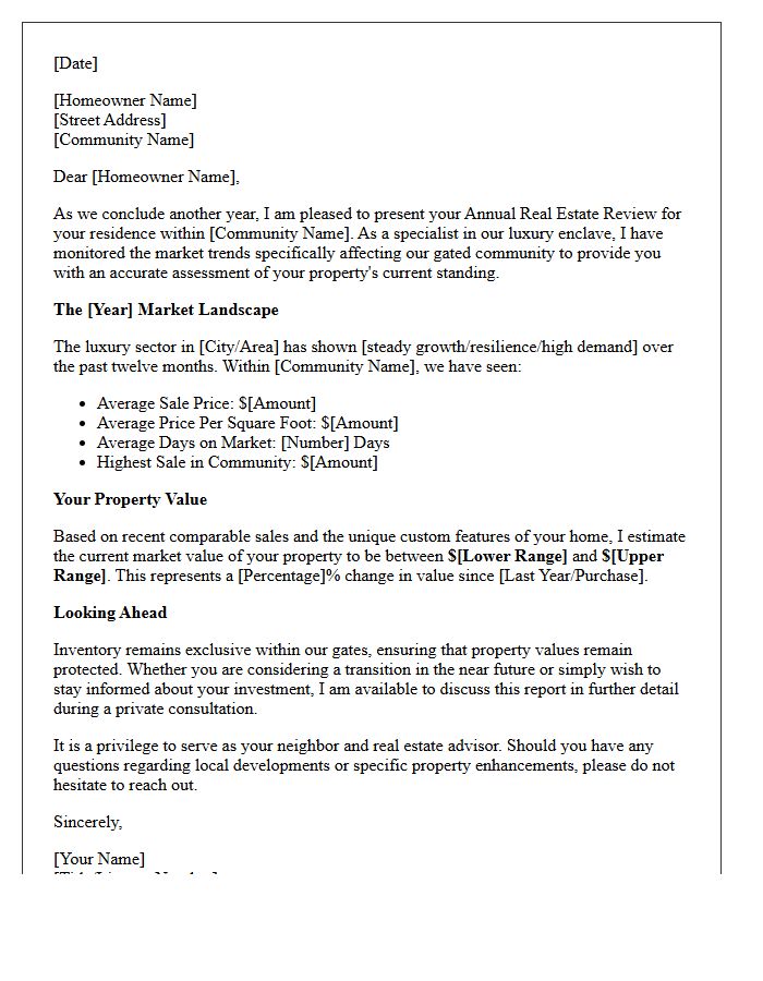 Luxury Gated Community Annual Real Estate Review Letter
