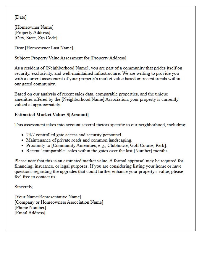 Gated Neighborhood Property Value Assessment Letter