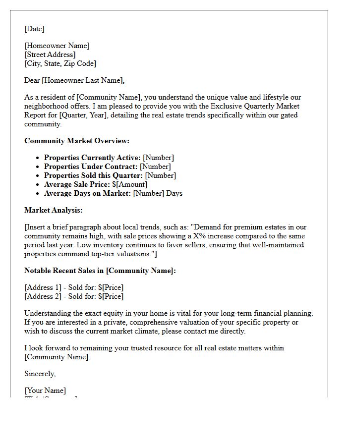 Premium Gated Community Quarterly Market Report Letter