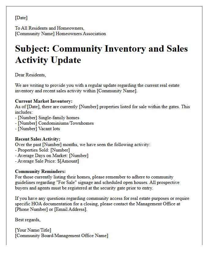 Current Inventory and Sales Gated Community Update Letter