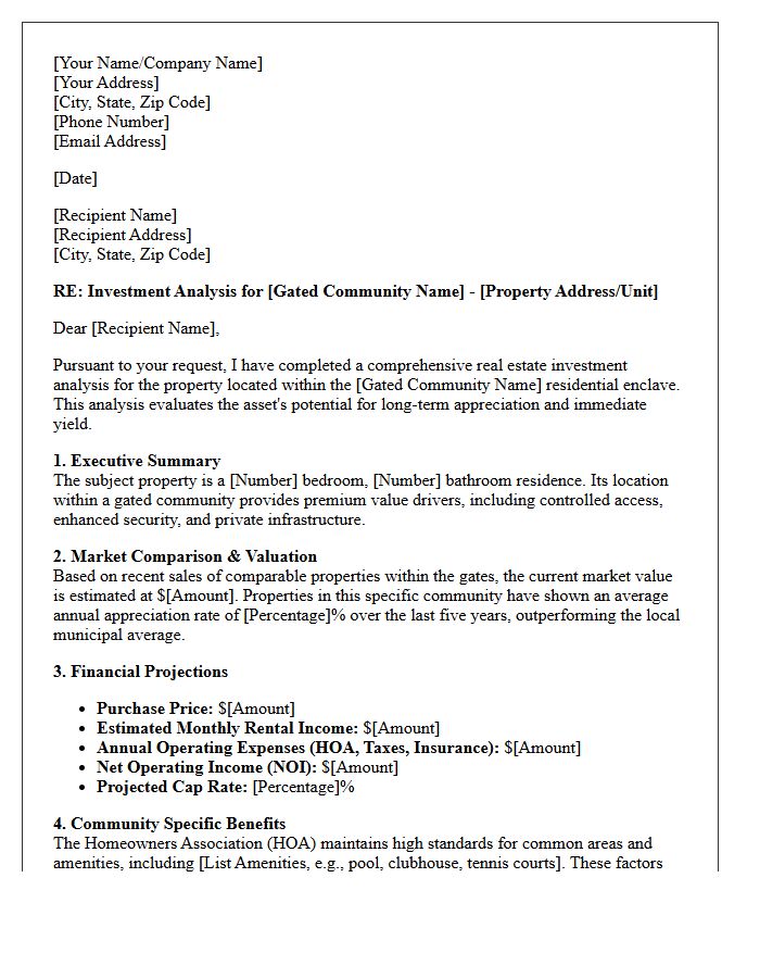 Gated Community Real Estate Investment Analysis Letter