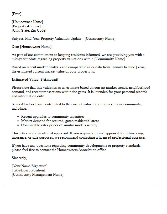 Gated Community Mid-Year Property Valuation Letter