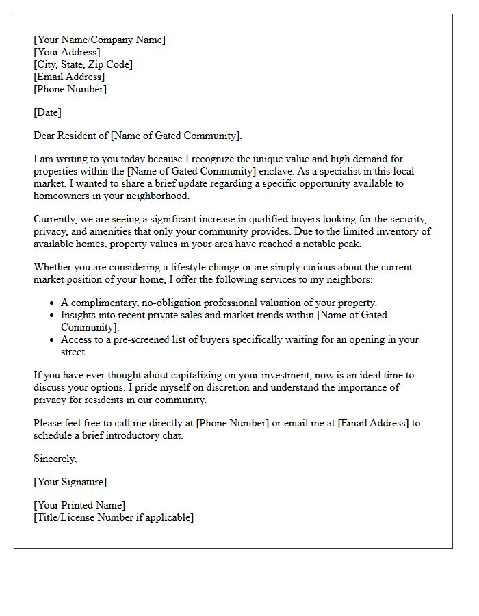Gated Community Resident Market Opportunity Letter