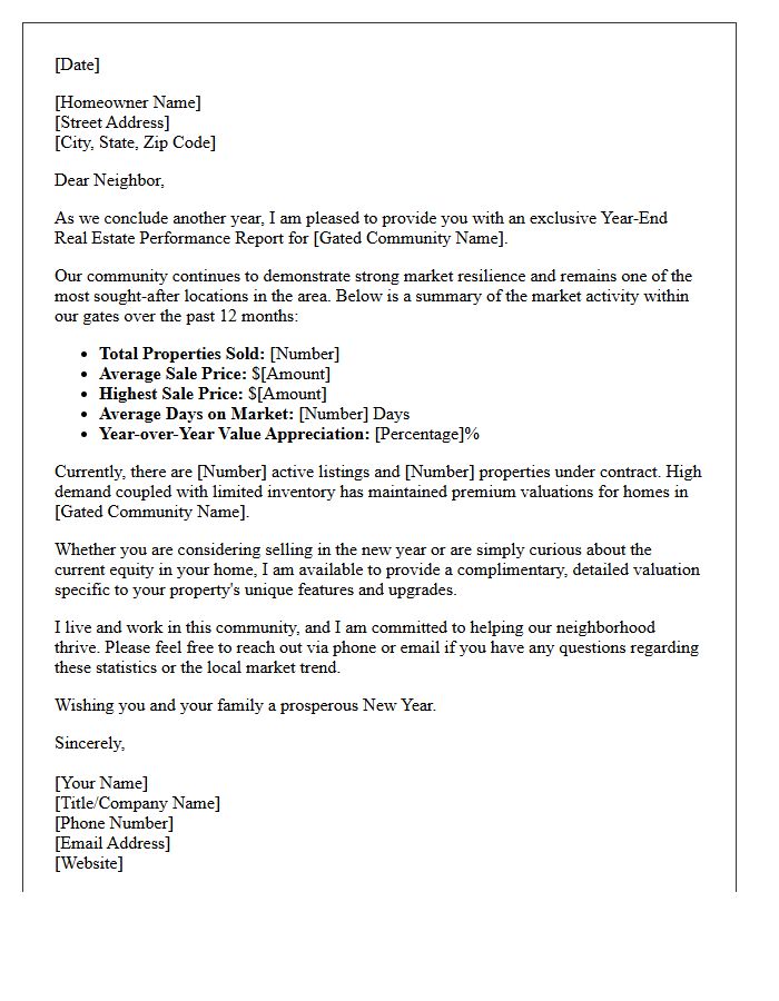 Gated Community Year-End Real Estate Performance Letter