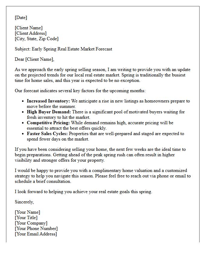 Early Spring Selling Season Forecast Letter