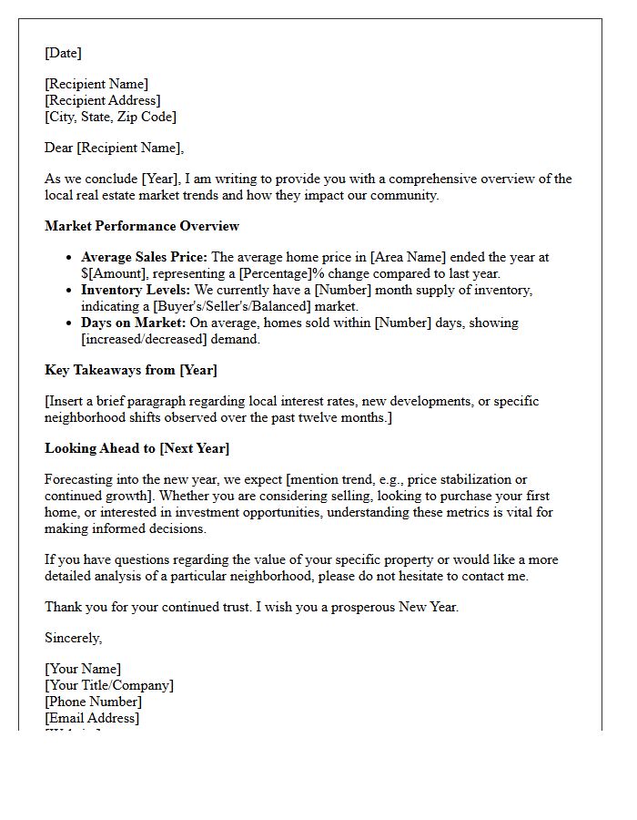 Annual Local Housing Market Year-End Summary Letter