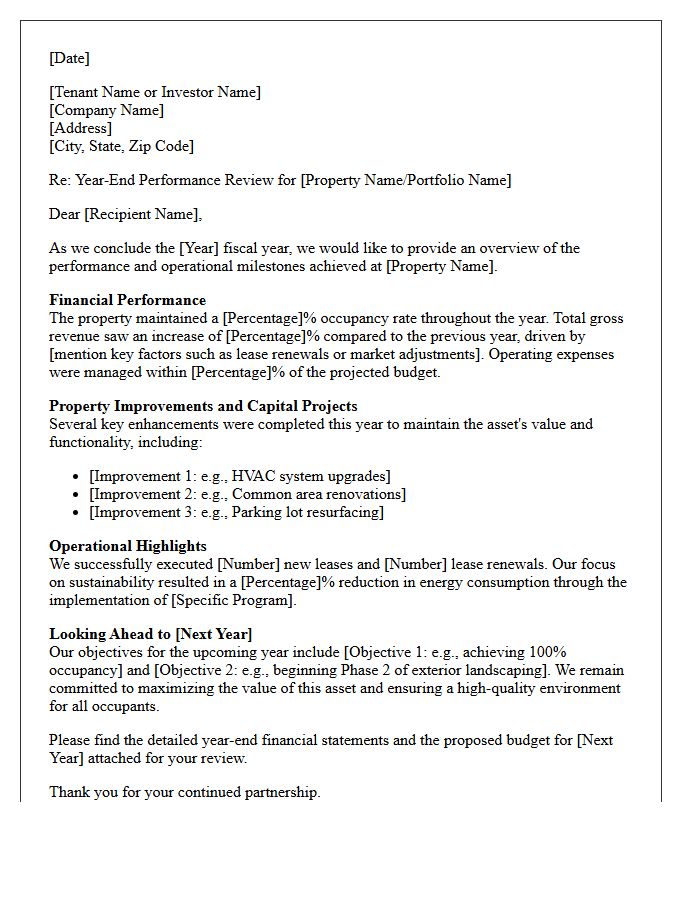 Commercial Real Estate Year-End Performance Letter