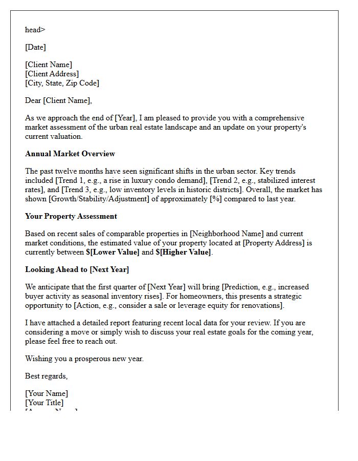 Urban Real Estate Year-End Market Assessment Letter