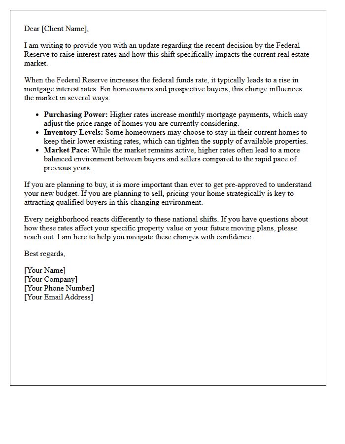 Federal Reserve Rate Hike Real Estate Impact Letter