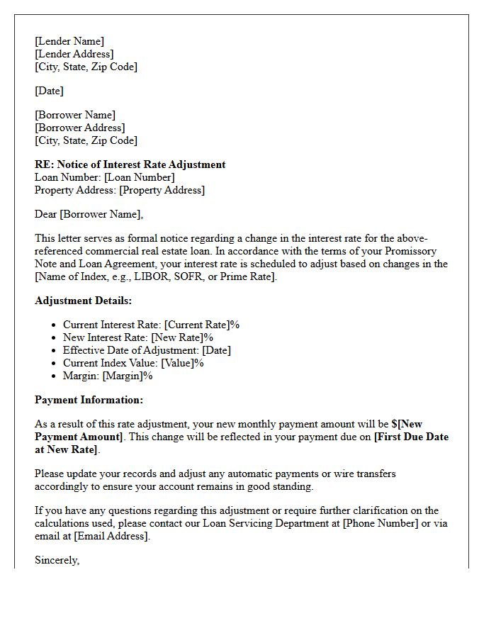 Commercial Real Estate Interest Rate Adjustment Letter
