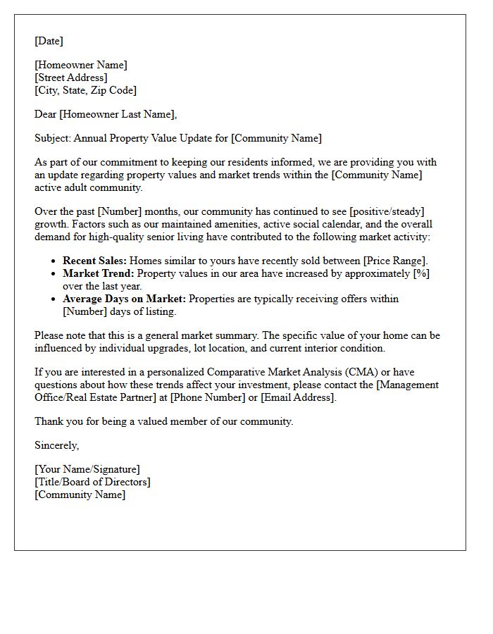 Active Adult Community Property Value Update Letter