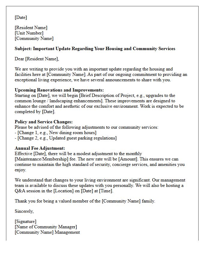 Exclusive Retirement Community Housing Update Letter