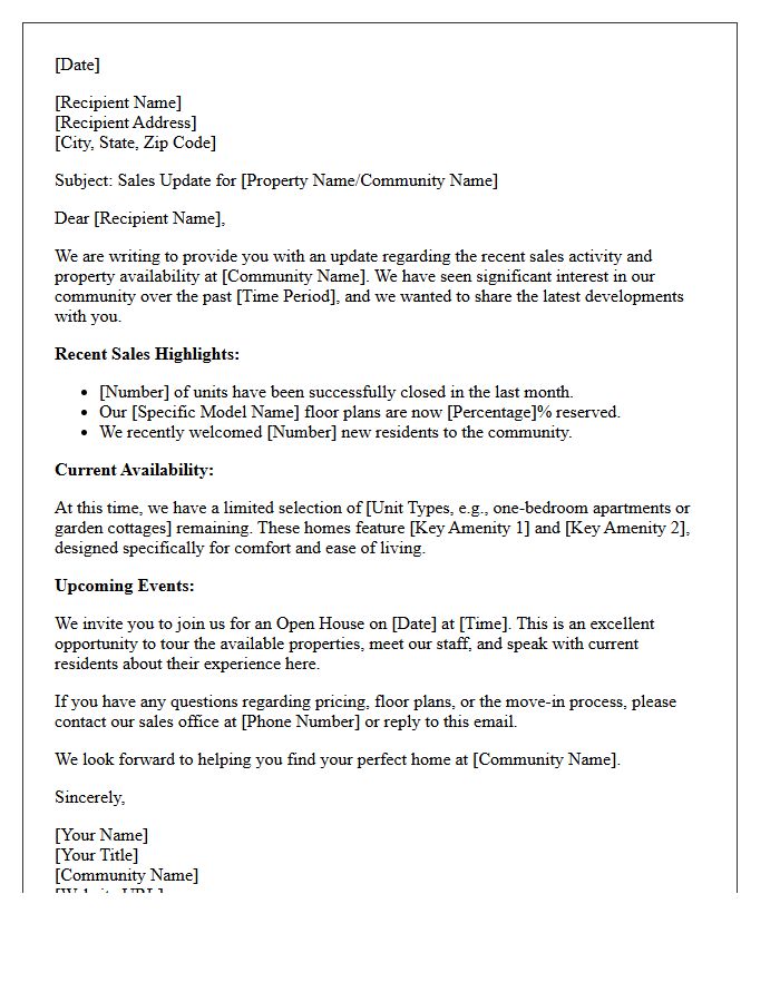 Retirement Community Property Sales Update Letter