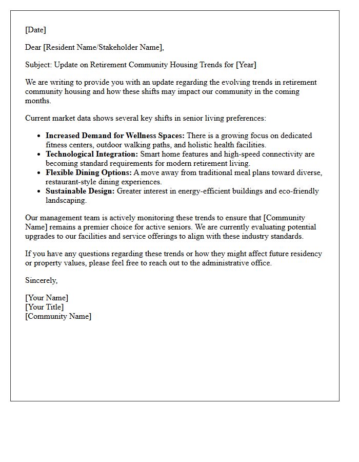 Retirement Community Housing Trends Update Letter