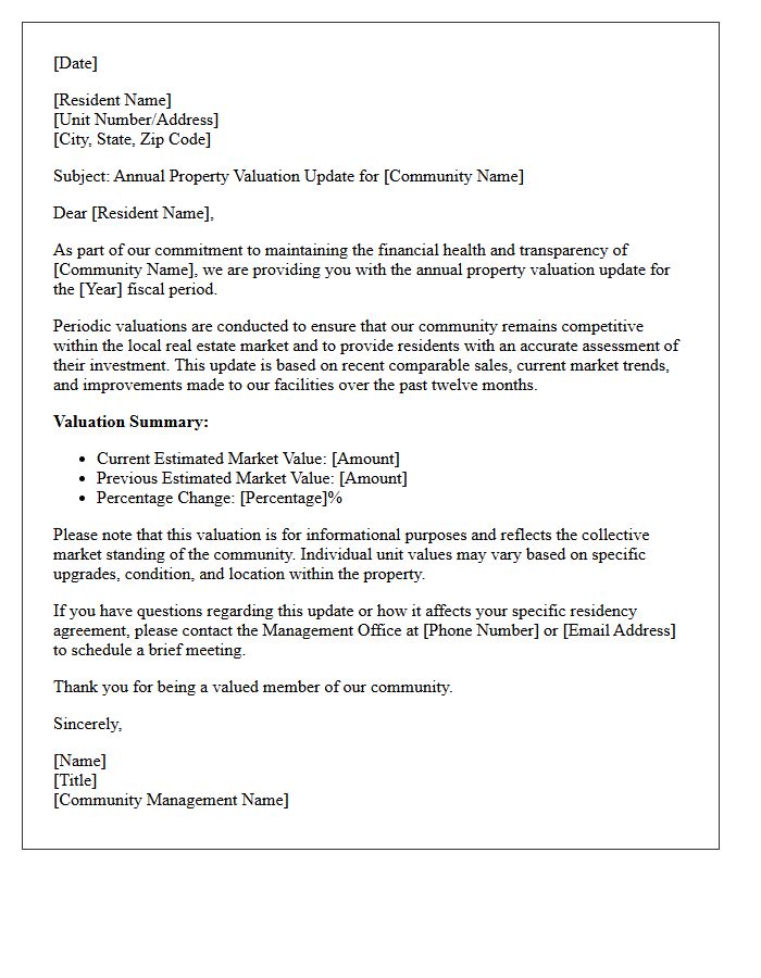 Senior Community Property Valuation Update Letter