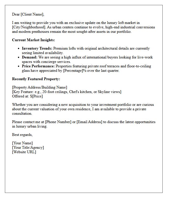 Luxury Urban Loft Real Estate Update Letter