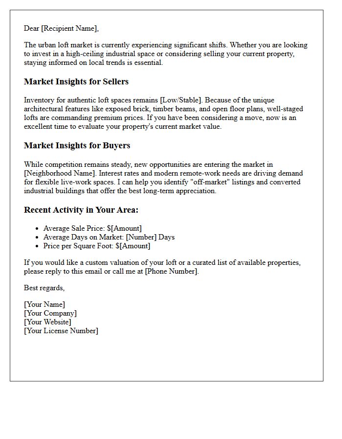 Urban Loft Buyer And Seller Market Update Letter