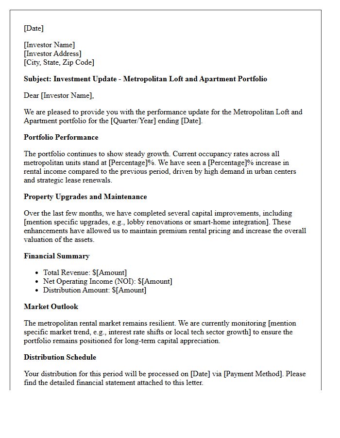 Metropolitan Loft And Apartment Investment Update Letter