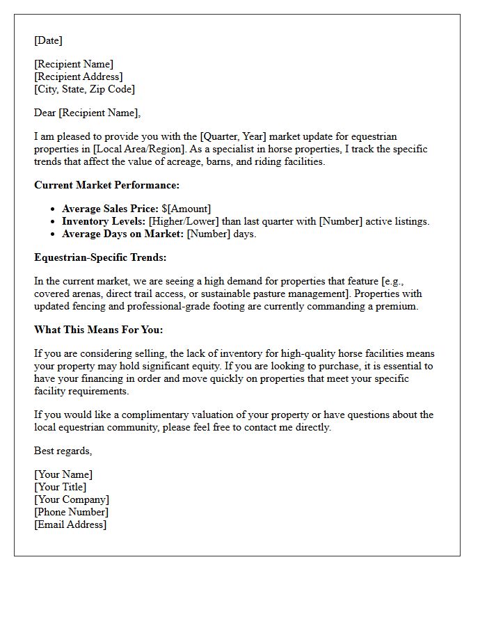 Quarterly Equestrian Property Market Update Letter