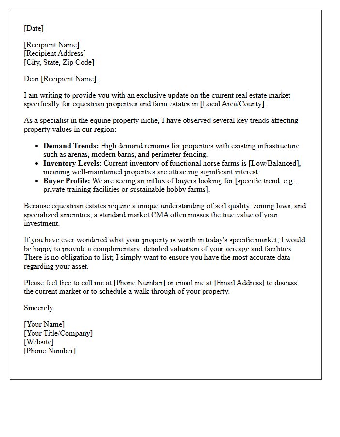 Equestrian Property Seller Market Update Letter
