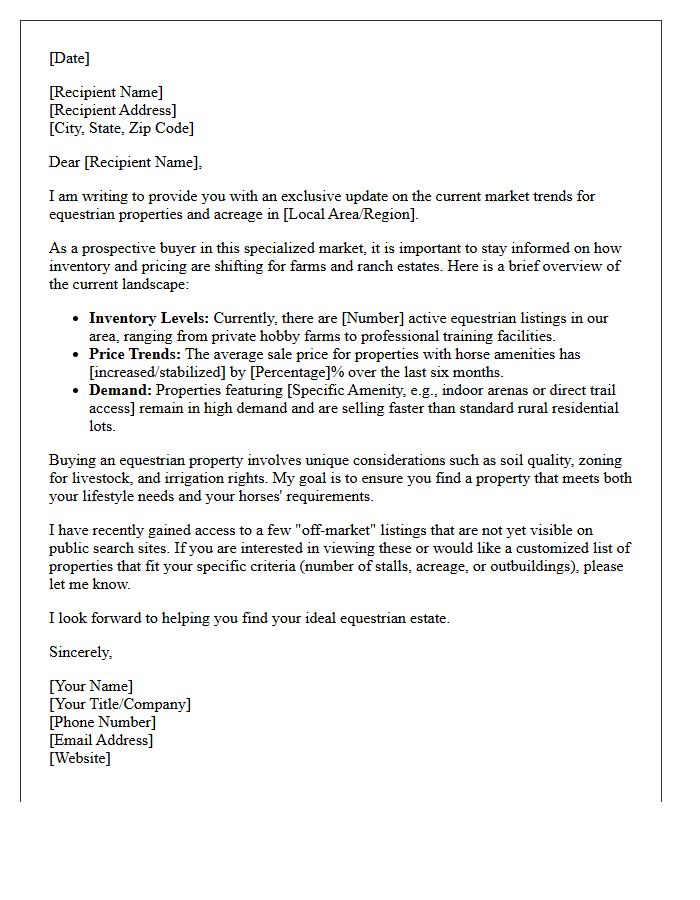 Equestrian Property Buyer Market Update Letter