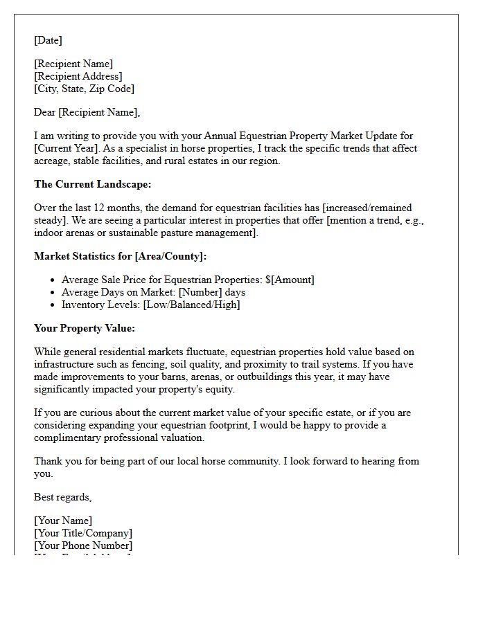 Annual Equestrian Property Market Update Letter