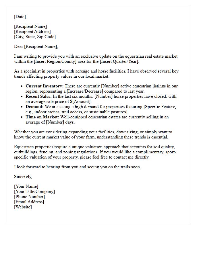 Regional Equestrian Property Market Update Letter