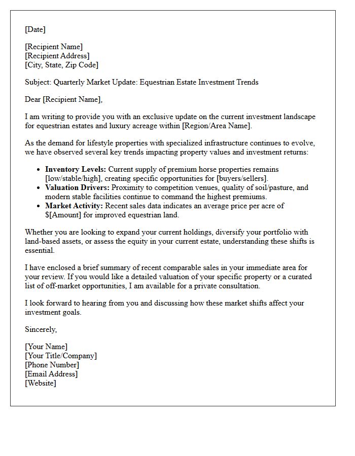 Equestrian Estate Investment Market Update Letter