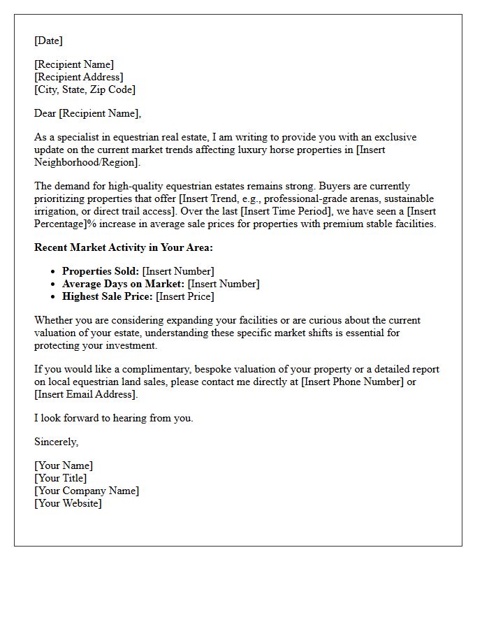 Exclusive Equestrian Property Market Update Letter