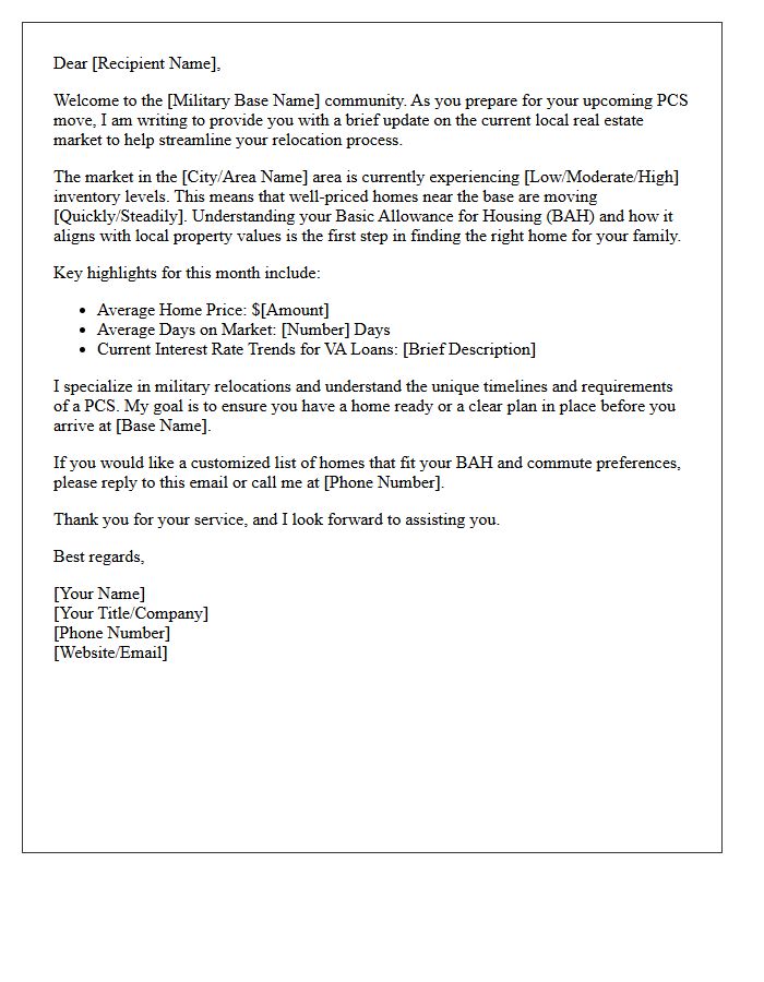 Incoming Military Base Relocation Buyer Market Update Letter