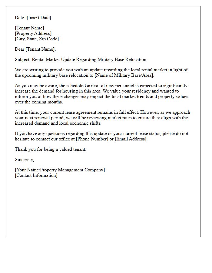 Military Base Relocation Rental Market Update Letter