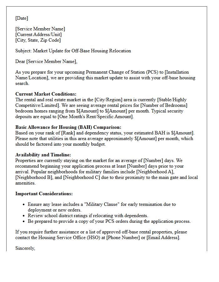 Off-Base Housing Relocation Market Update Letter