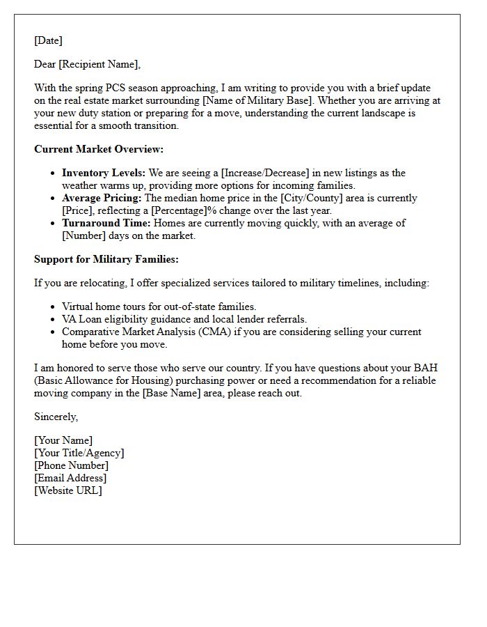Spring Military Base Relocation Market Update Letter