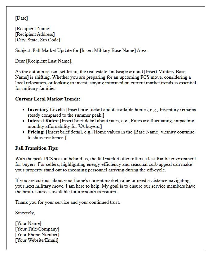 Fall Military Base Relocation Market Update Letter