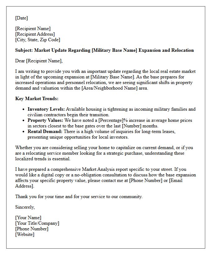 Military Base Expansion Relocation Market Update Letter