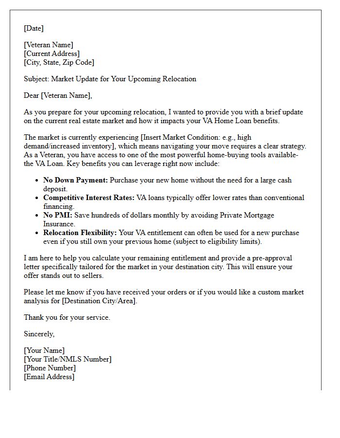 Veterans Affairs Loan Relocation Market Update Letter