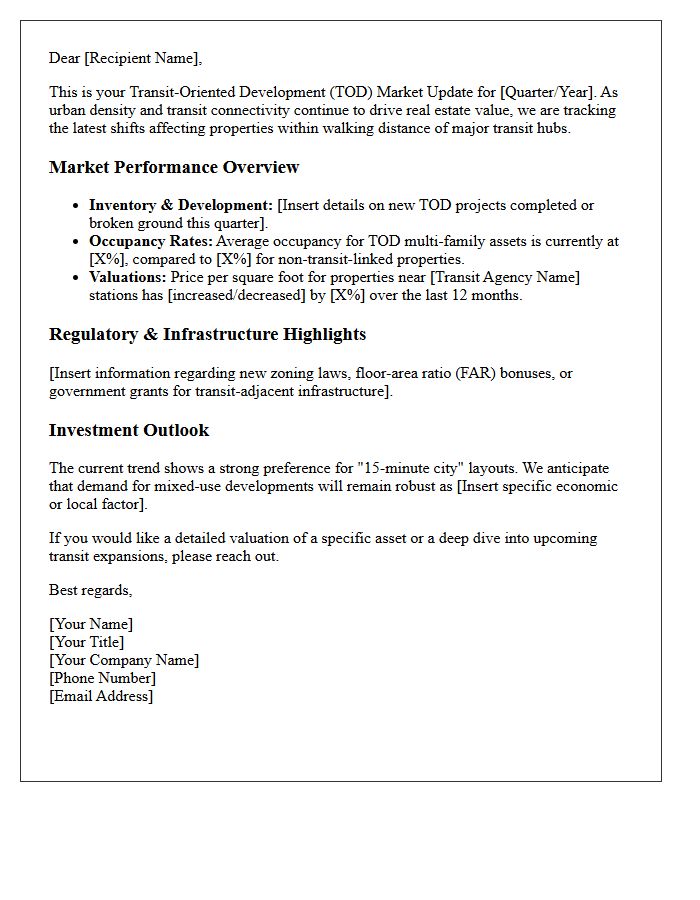 Transit-Oriented Development Quarterly Market Update Letter