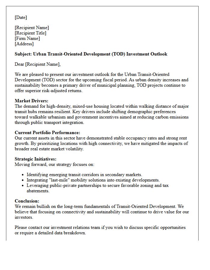 Urban Transit-Oriented Development Investment Outlook Letter