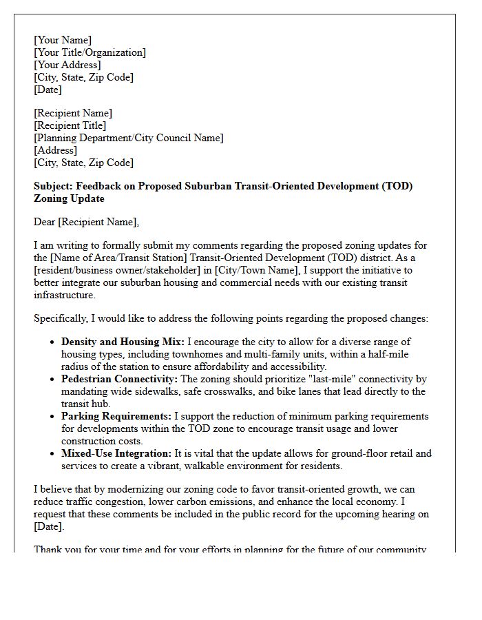 Suburban Transit-Oriented Development Zoning Update Letter