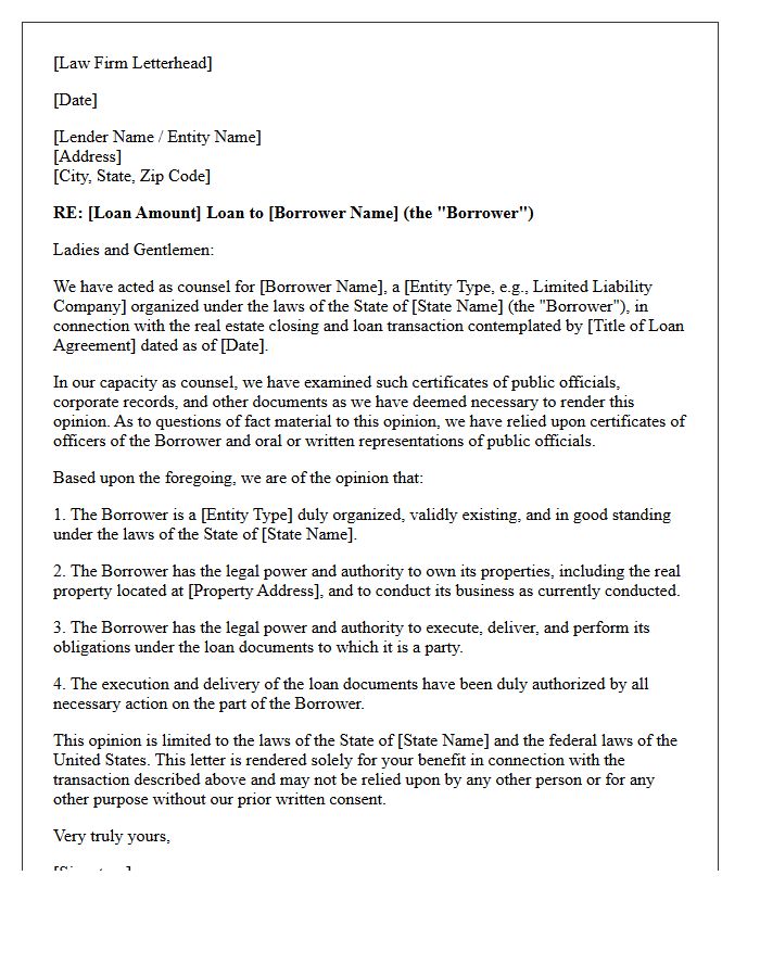 Real Estate Closing Valid Existence Opinion Letter