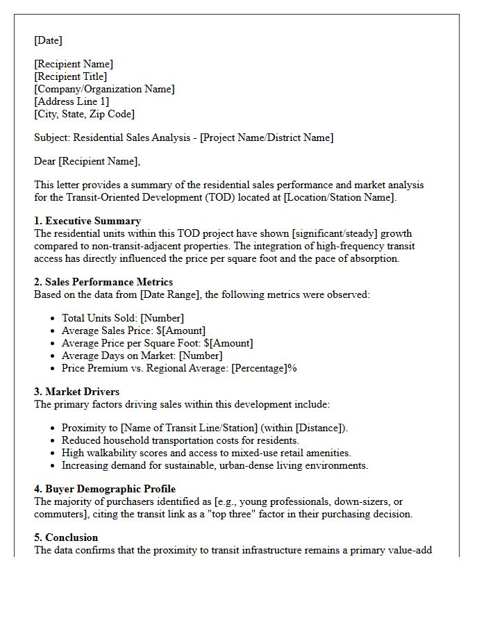 Transit-Oriented Development Residential Sales Analysis Letter