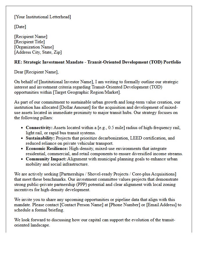 Institutional Investor Transit-Oriented Development Strategy Letter