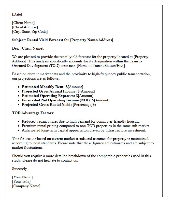 Transit-Oriented Development Rental Yield Forecast Letter