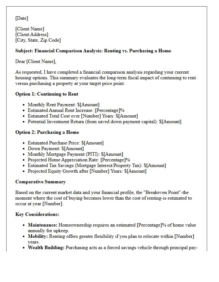 Renting Versus Buying Financial Analysis Letter