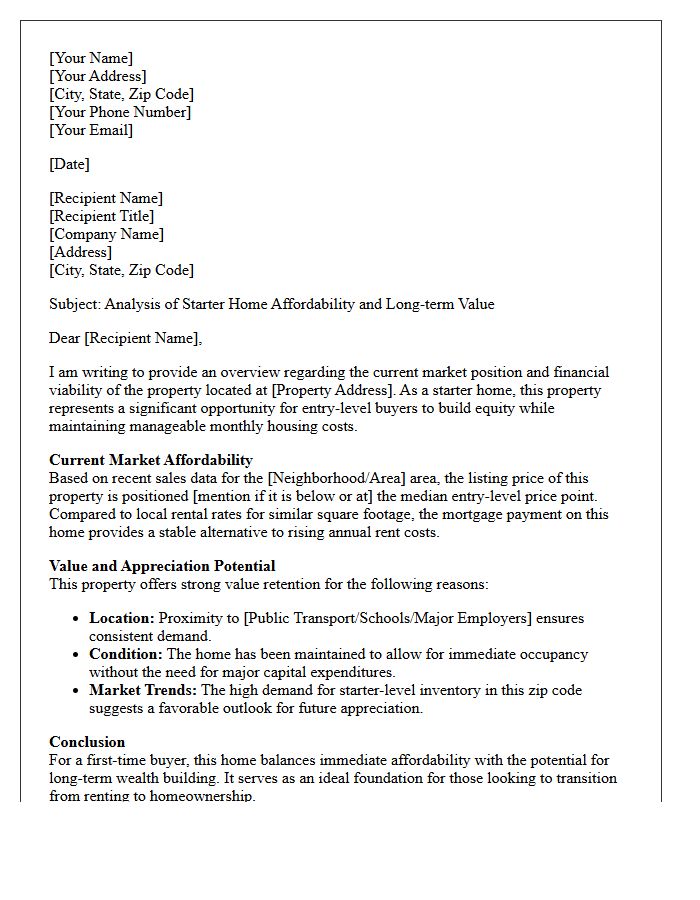 Starter Home Affordability and Value Letter