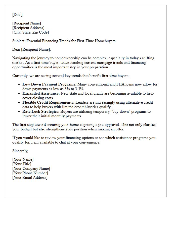 First-Time Buyer Financing and Mortgage Trends Letter