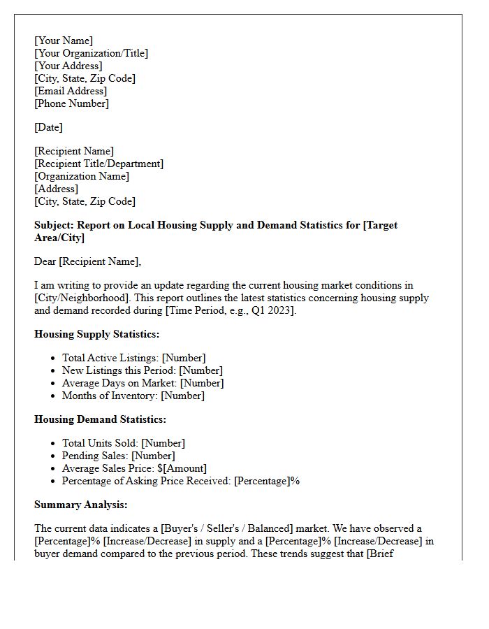 Local Housing Supply and Demand Statistics Letter