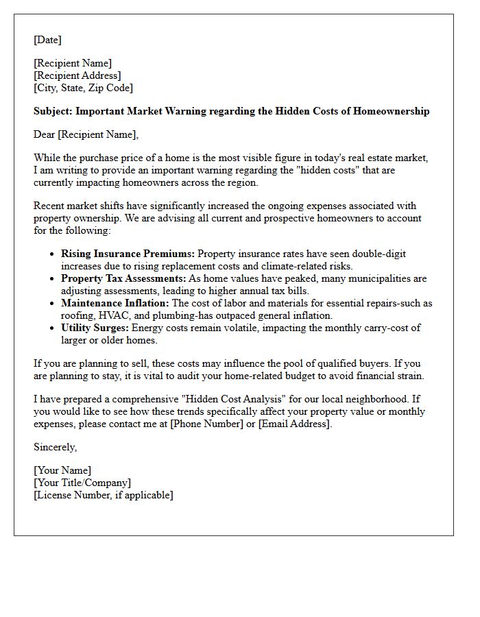 Hidden Costs of Homeownership Market Warning Letter